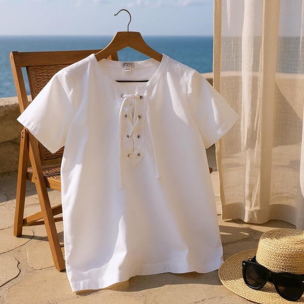 J Crew Lace Up Boxy Tee Ivory Off White Short Sleeve Stretch Casual Womens XS